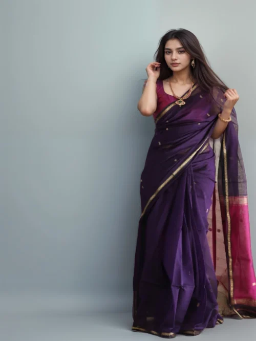 purple cotton silk maheshwari saree